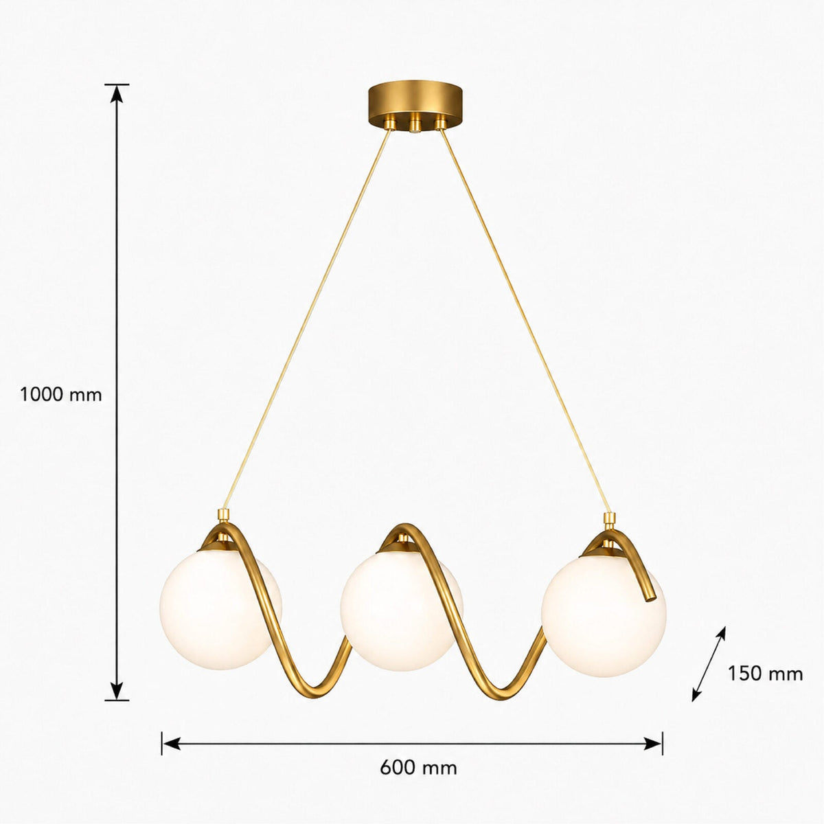 Candelabru cu 3 globuri, alb mat, E27, 60 cm
