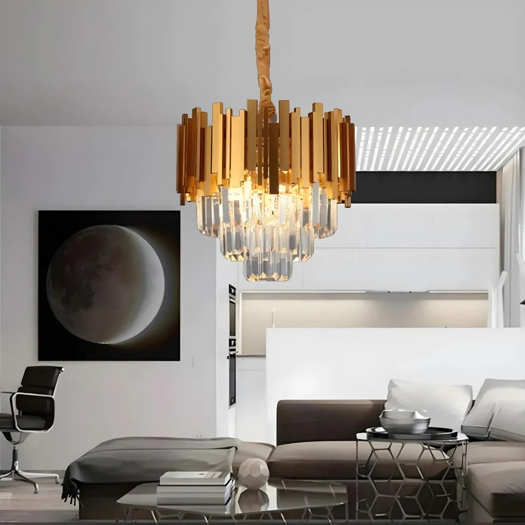 Candelabru de tavan cu 5 socluri E14, cristal și metal, 30 cm