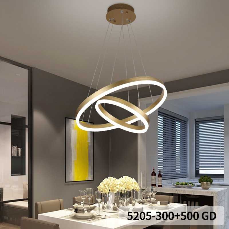 Lustră LED cu inele aurii, dimabilă, cu telecomandă, 100 cm