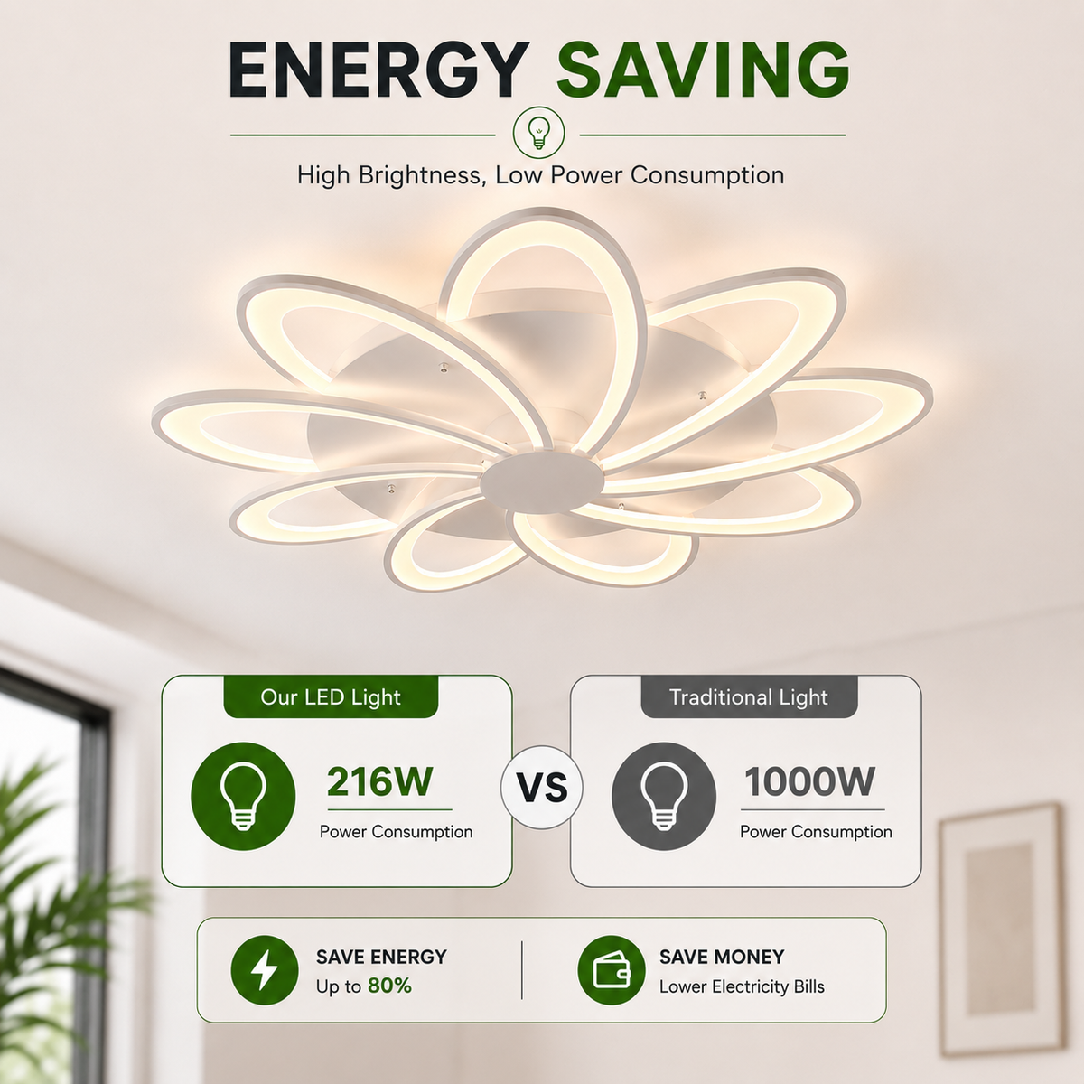 Pendul LED alb, 75 cm, 216 W, dimabil, cu telecomandă