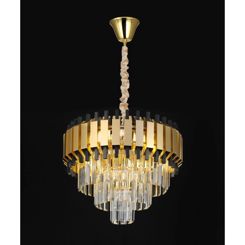 Candelabru modern auriu din cristal și sticlă, 8 x E14, Ø50 x H90 cm