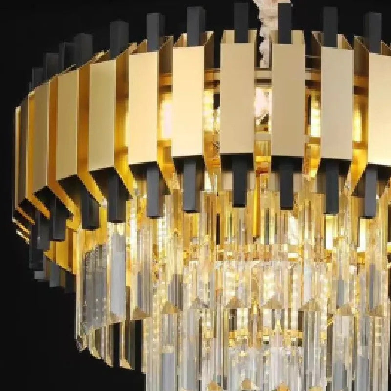 Candelabru modern auriu din cristal și sticlă, 8 x E14, Ø50 x H90 cm