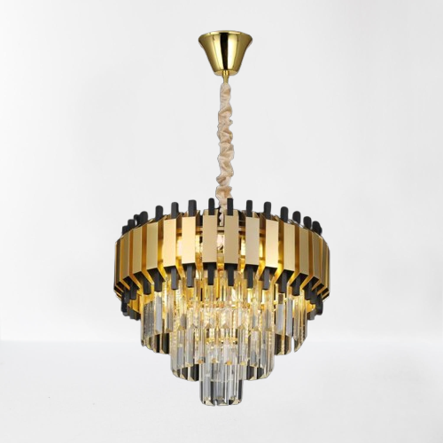 Candelabru modern auriu din cristal și sticlă, 8 x E14, Ø50 x H90 cm
