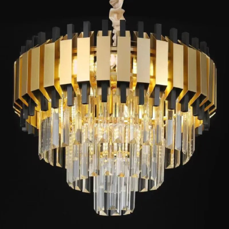 Candelabru modern auriu din cristal și sticlă, 8 x E14, Ø50 x H90 cm