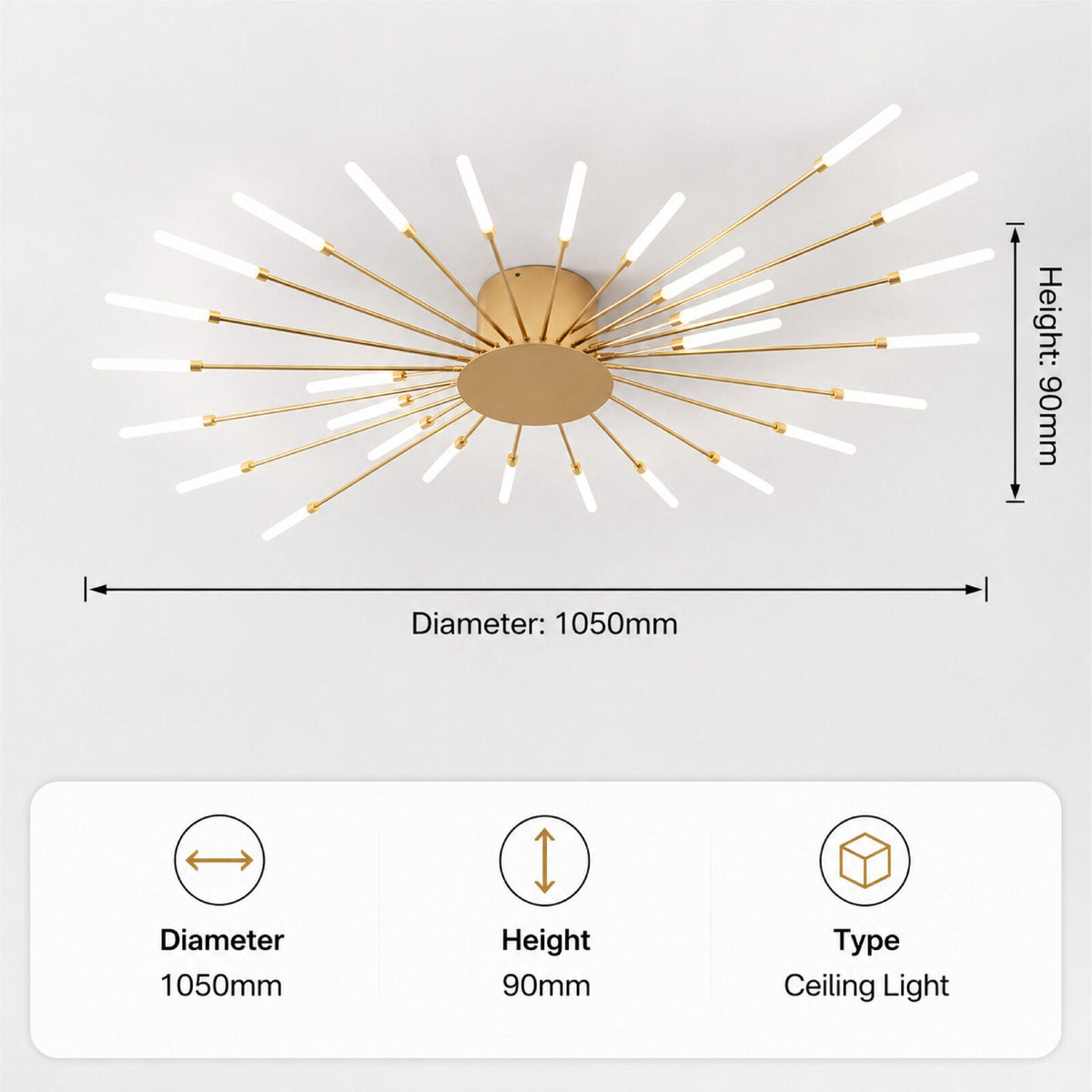 Plafonieră LED 112 W, Ø105 cm, aurie, Wi-Fi, 3 culori, dimabilă