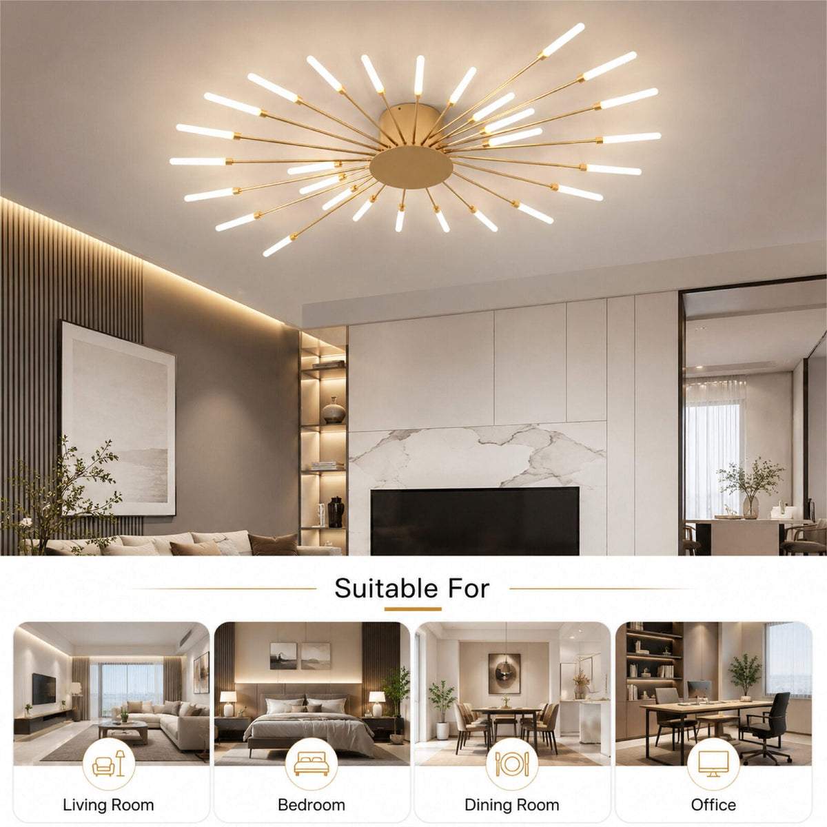 Plafonieră LED 112 W, Ø105 cm, aurie, Wi-Fi, 3 culori, dimabilă
