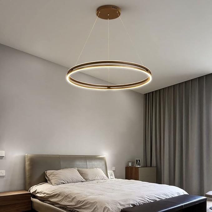 Plafonieră LED aurie cu 2 inele, 60 cm, dimabilă, cu telecomandă