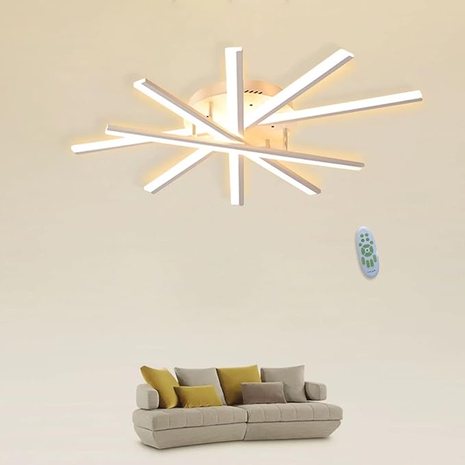 Plafonieră LED 95 cm, 5 surse, dimabilă, Wi-Fi, telecomandă, 3 culori