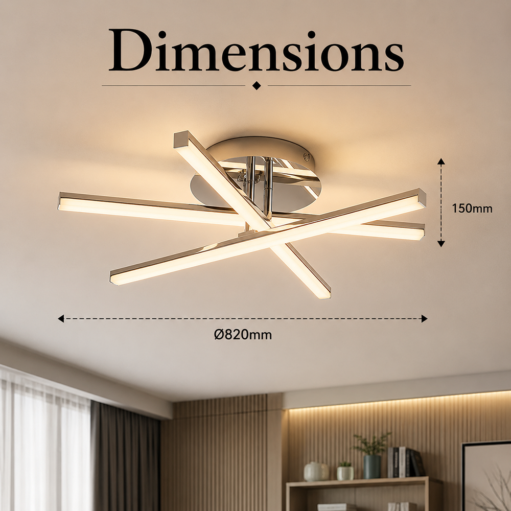 Plafonieră LED dimabilă, 82 cm, Wi-Fi, telecomandă, 3 culori de lumină