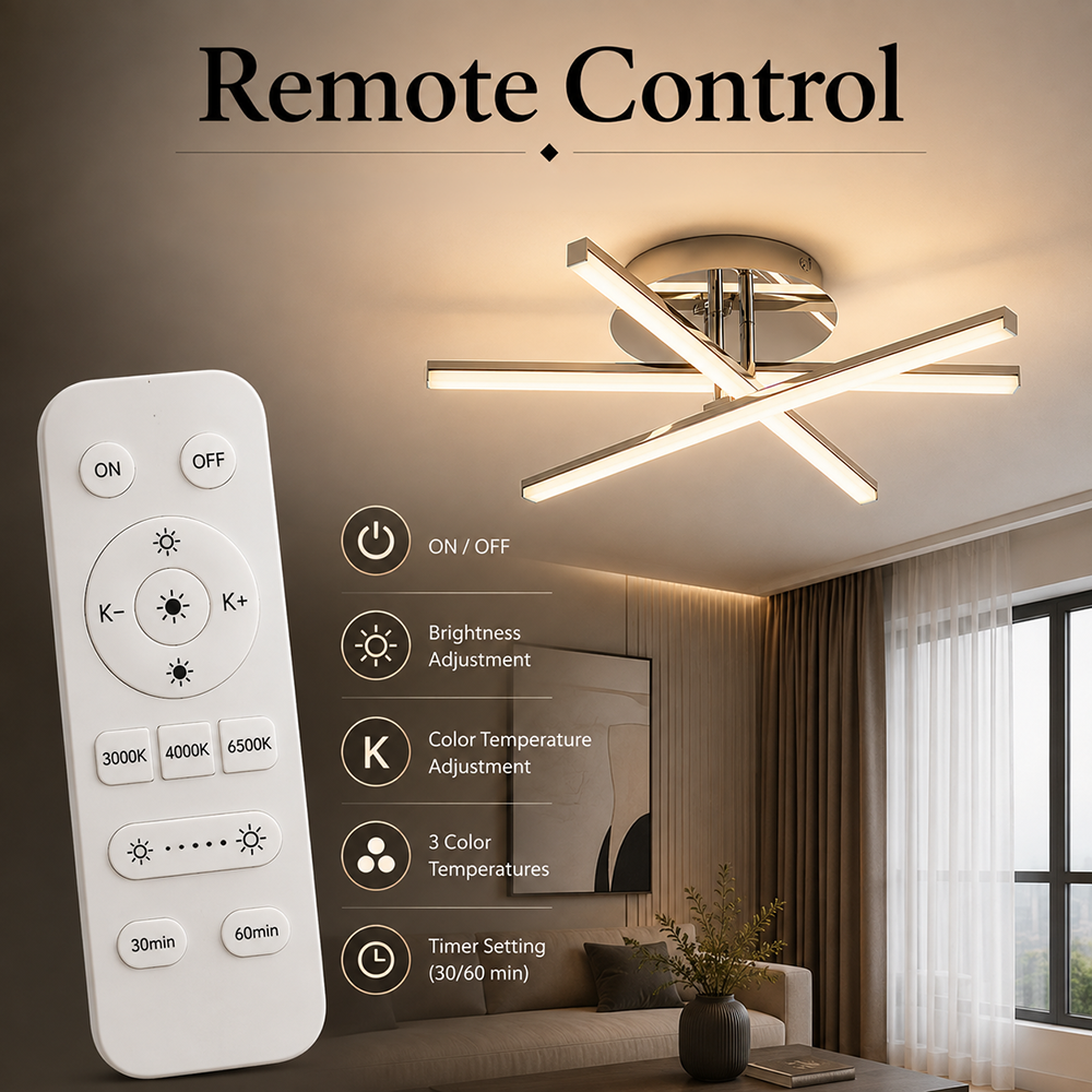 Plafonieră LED dimabilă, 82 cm, Wi-Fi, telecomandă, 3 culori de lumină