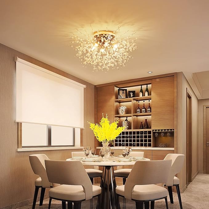 Plafonieră din cristal și metal, Ø60 cm, 3 culori de lumină, 6 x G9