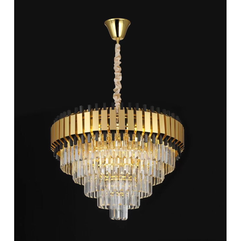 Candelabru modern auriu cu cristale, 16xE14, Ø80 cm