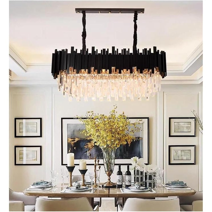 Candelabru negru din cristal cu lanț, 10 x E14, 40 W