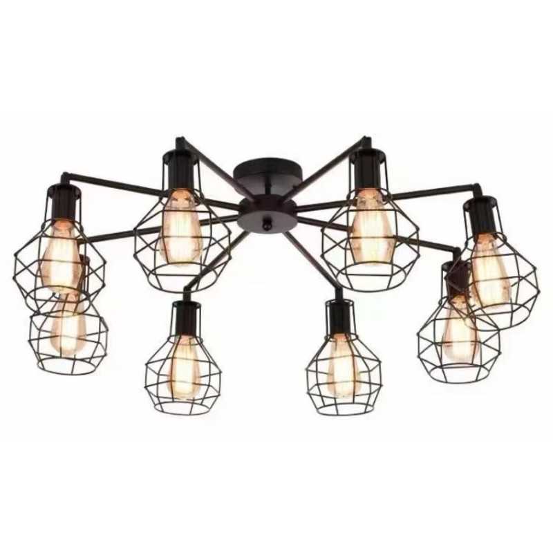 Plafonieră vintage E27 cu 6 surse de iluminare, metal mat și acril