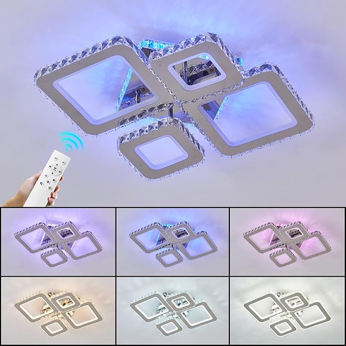 Plafonieră LED cu 8 brațe, alb/RGB, dimabilă cu telecomandă, 154 W