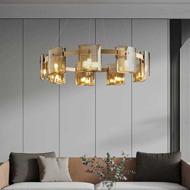 Plafonieră modernă aurie din sticlă, 9 x G9, 80 cm