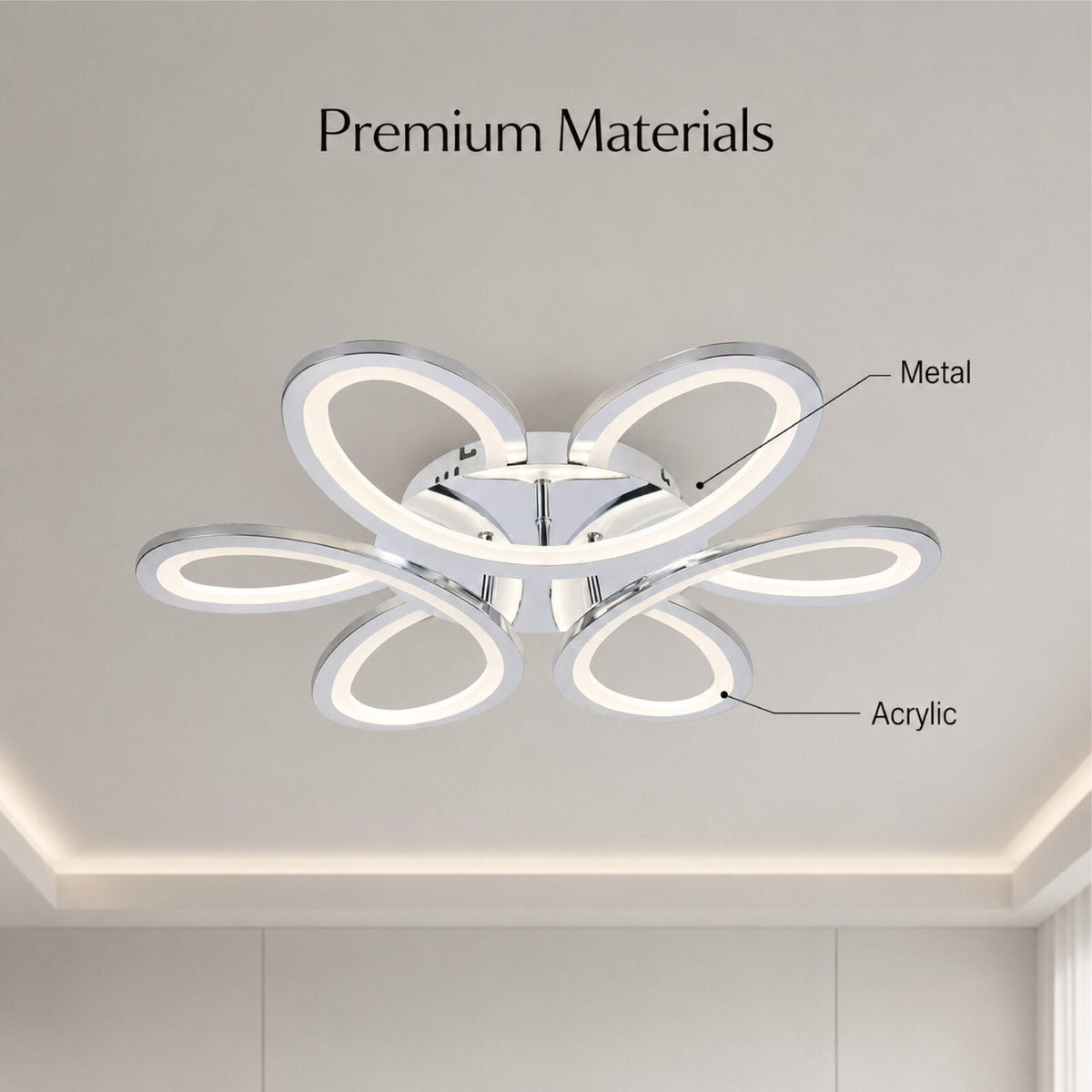 Plafonieră LED tip fluture, cromată, 63 cm, dimabilă, Wi-Fi și telecomandă