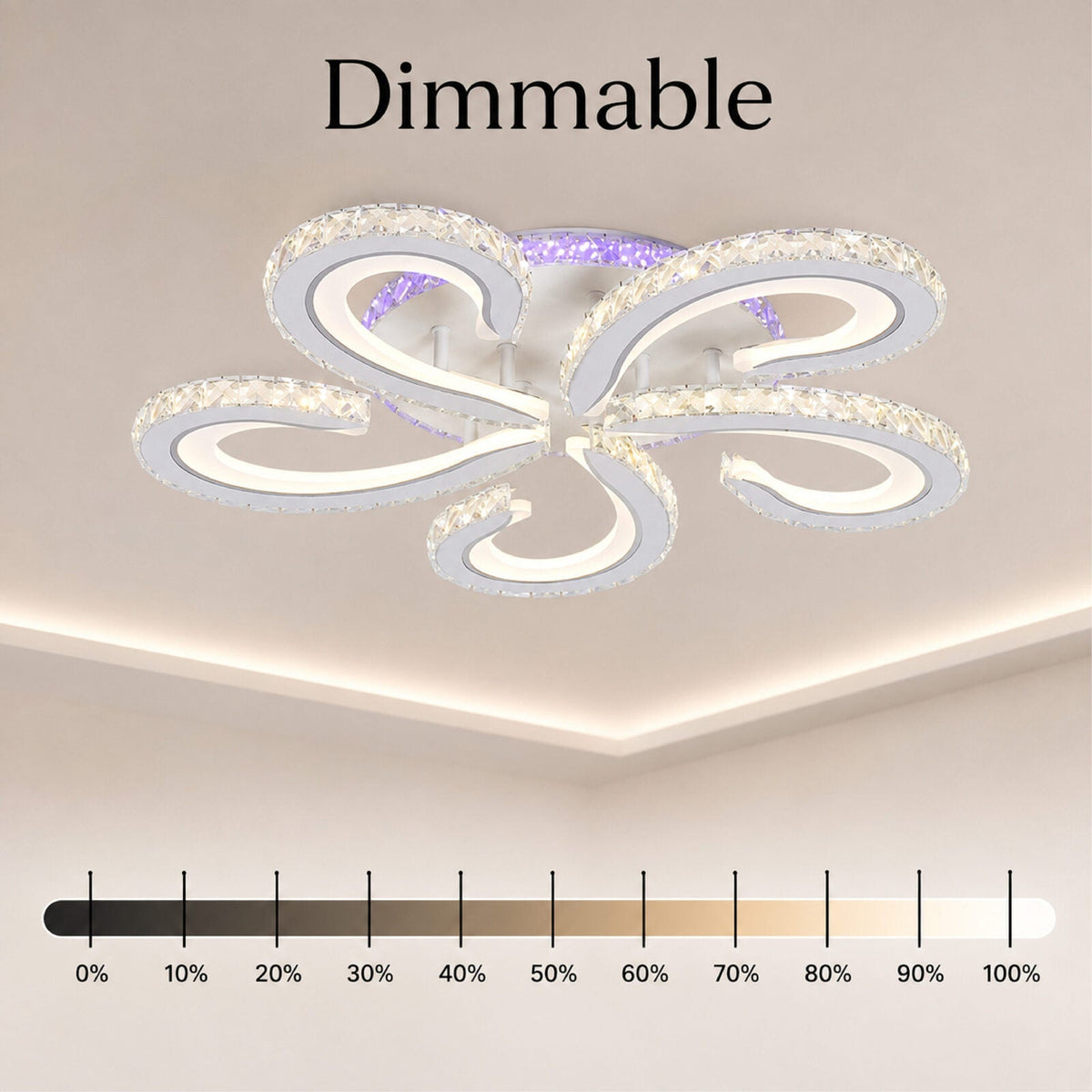 Plafonieră LED cu cristale, Wi-Fi, dimabilă, telecomandă, 3 culori