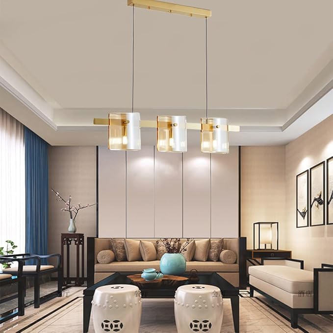 Candelabru modern de plafon, auriu, din sticlă, 3 x G9, Ø 80 cm