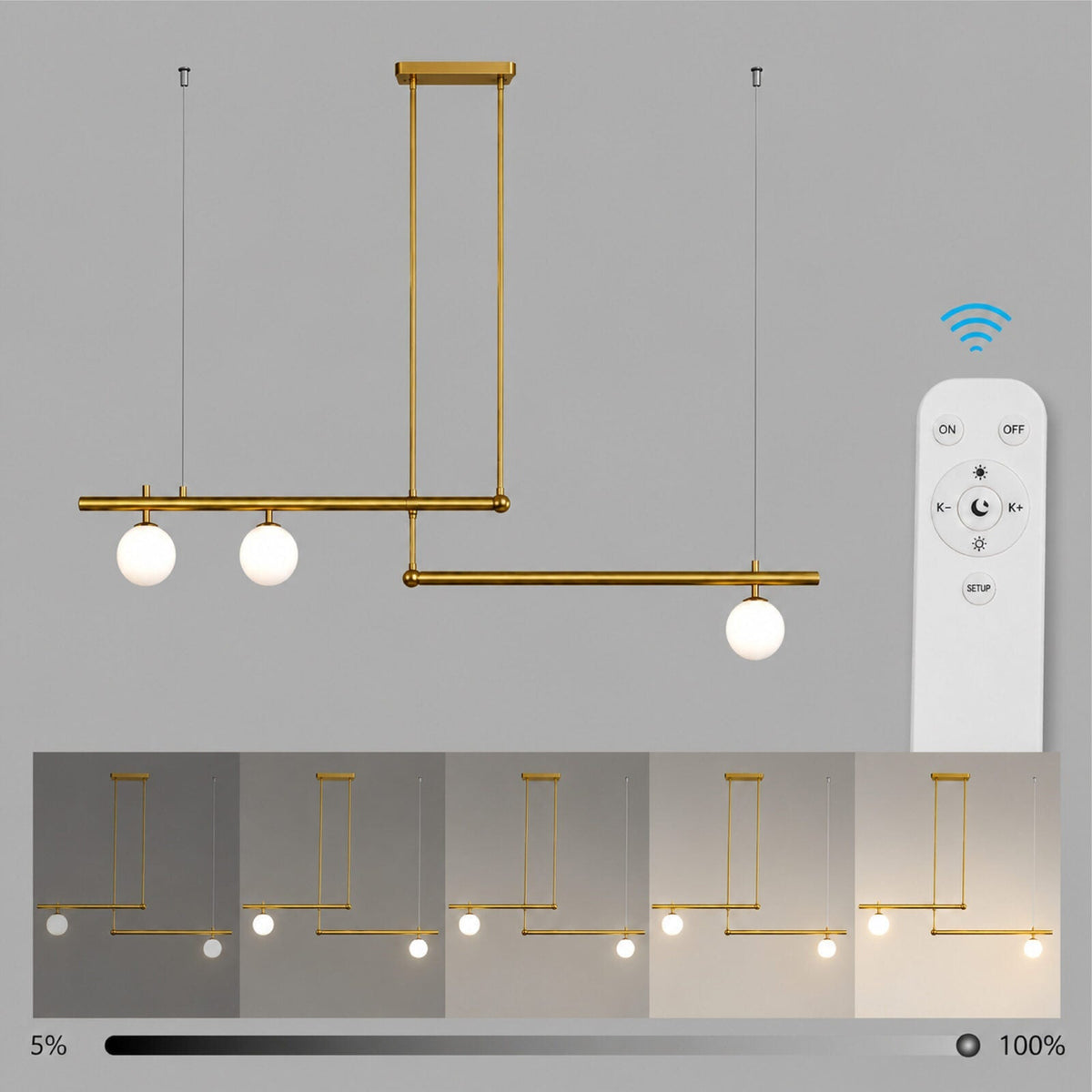 Pendul LED modern, bronz, 40 W, 2000 lm, cu telecomandă, dimabil