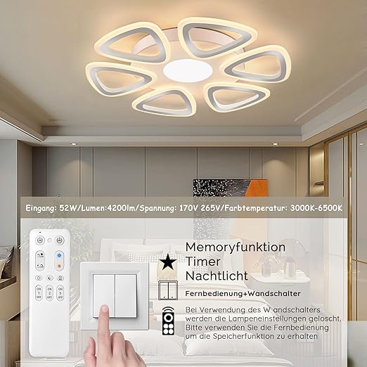 Plafonieră LED dimabilă Wi-Fi cu telecomandă, 3 culori, 3250 lm, 130 W
