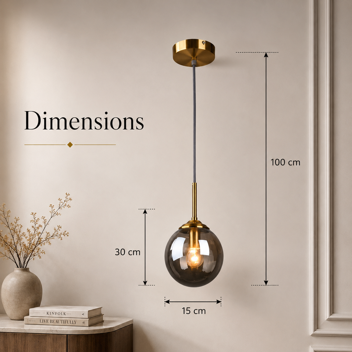 Lampă suspendată E27 din metal mat și acril, 30 x 15 x 100 cm