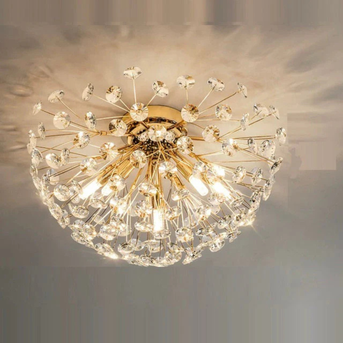 Plafonieră modernă aurie cu cristale, Ø35 cm