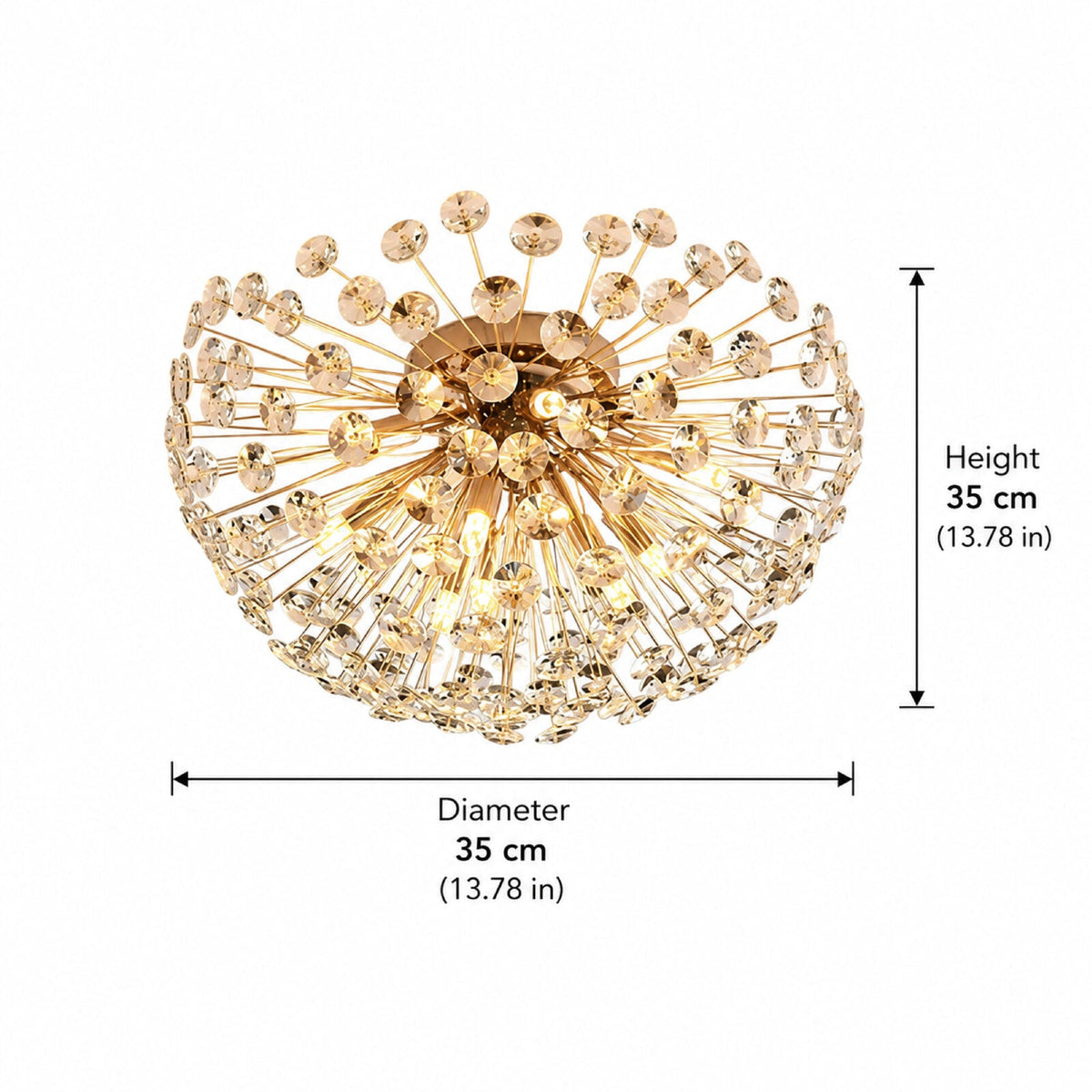 Plafonieră modernă aurie cu cristale, Ø35 cm