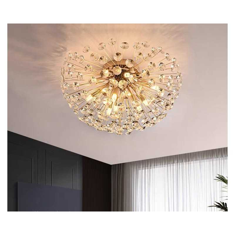 Plafonieră modernă aurie cu cristale, Ø35 cm