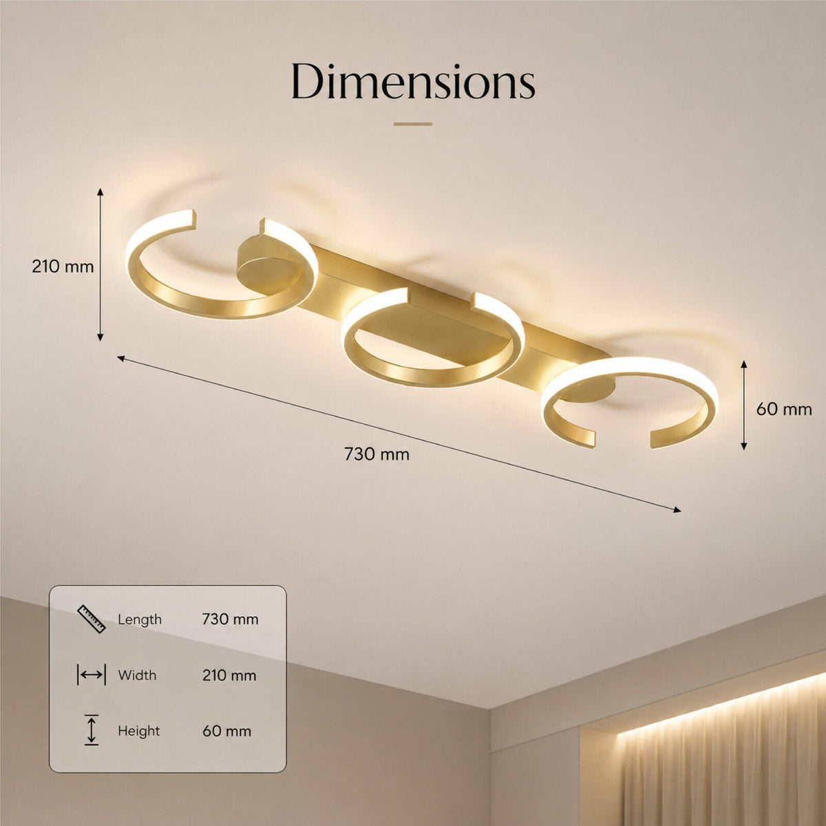 Plafonieră LED aurie, 73 cm, dimabilă, Wi-Fi, telecomandă, 3 culori