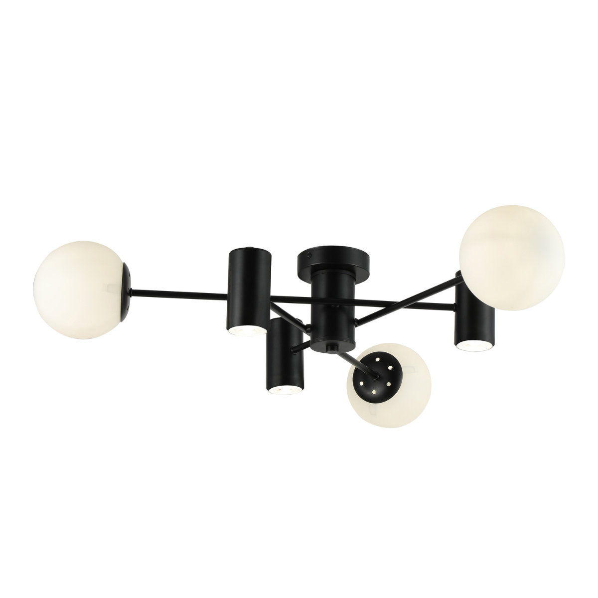 Plafonieră tip candelabru cu globuri alb-negru, 3xE27 + 3xGU10