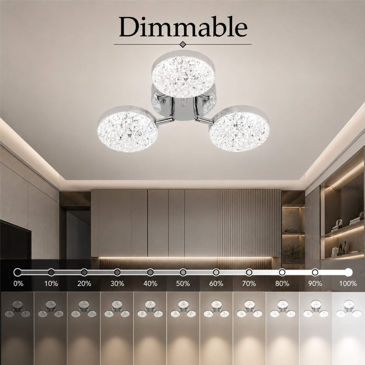 Plafonieră LED aurie cu WiFi, telecomandă, dimabilă, 3 culori, 38 cm