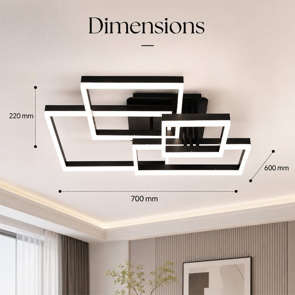 Plafonieră LED neagră, dimabilă, 184 W, 4600 lm, cu telecomandă