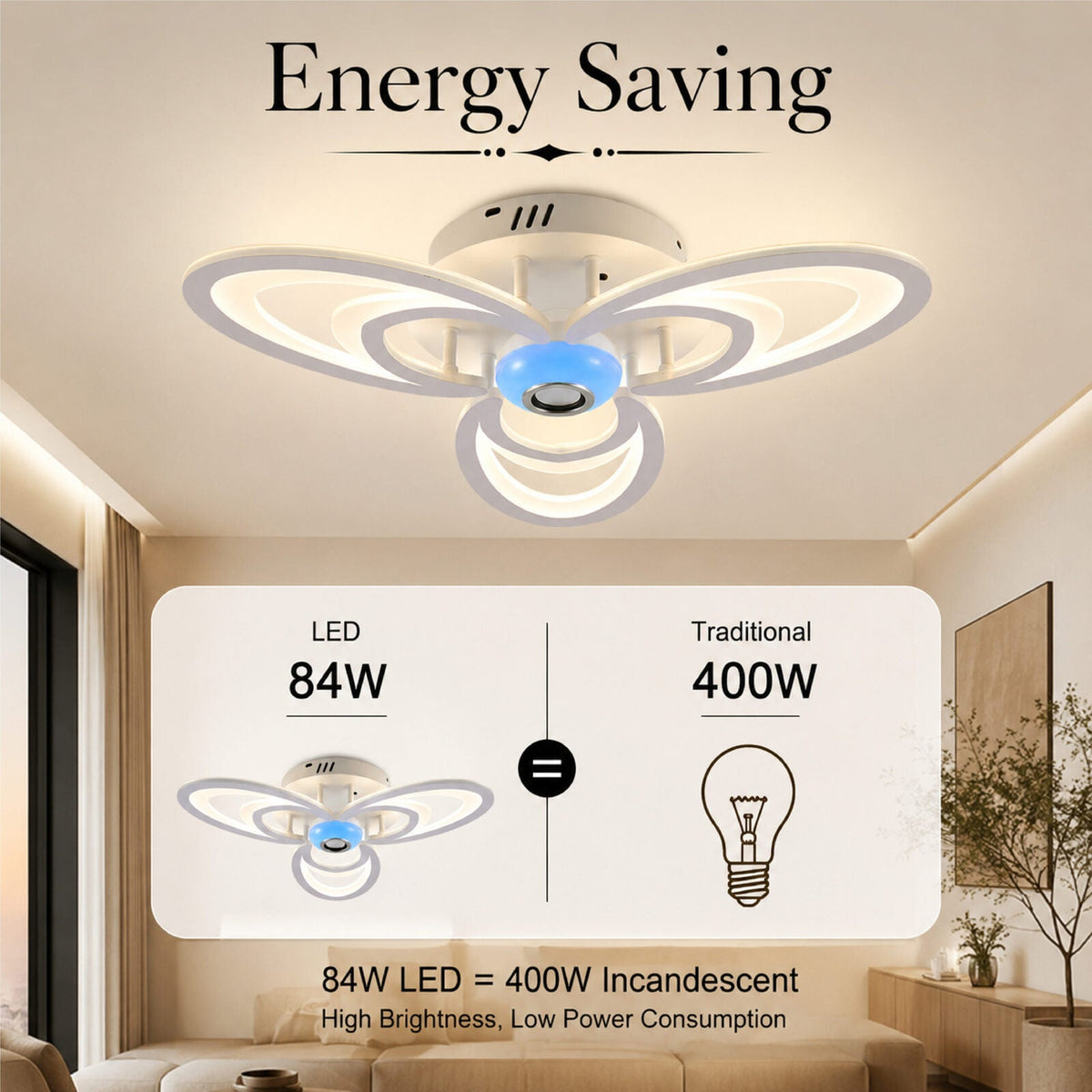 Plafonieră LED 84 W, dimabilă, cu telecomandă, albă, Ø56 cm