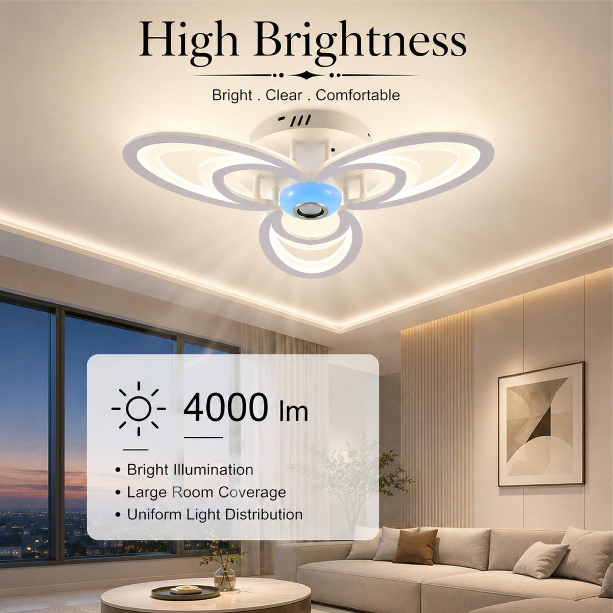 Plafonieră LED 84 W, dimabilă, cu telecomandă, albă, Ø56 cm