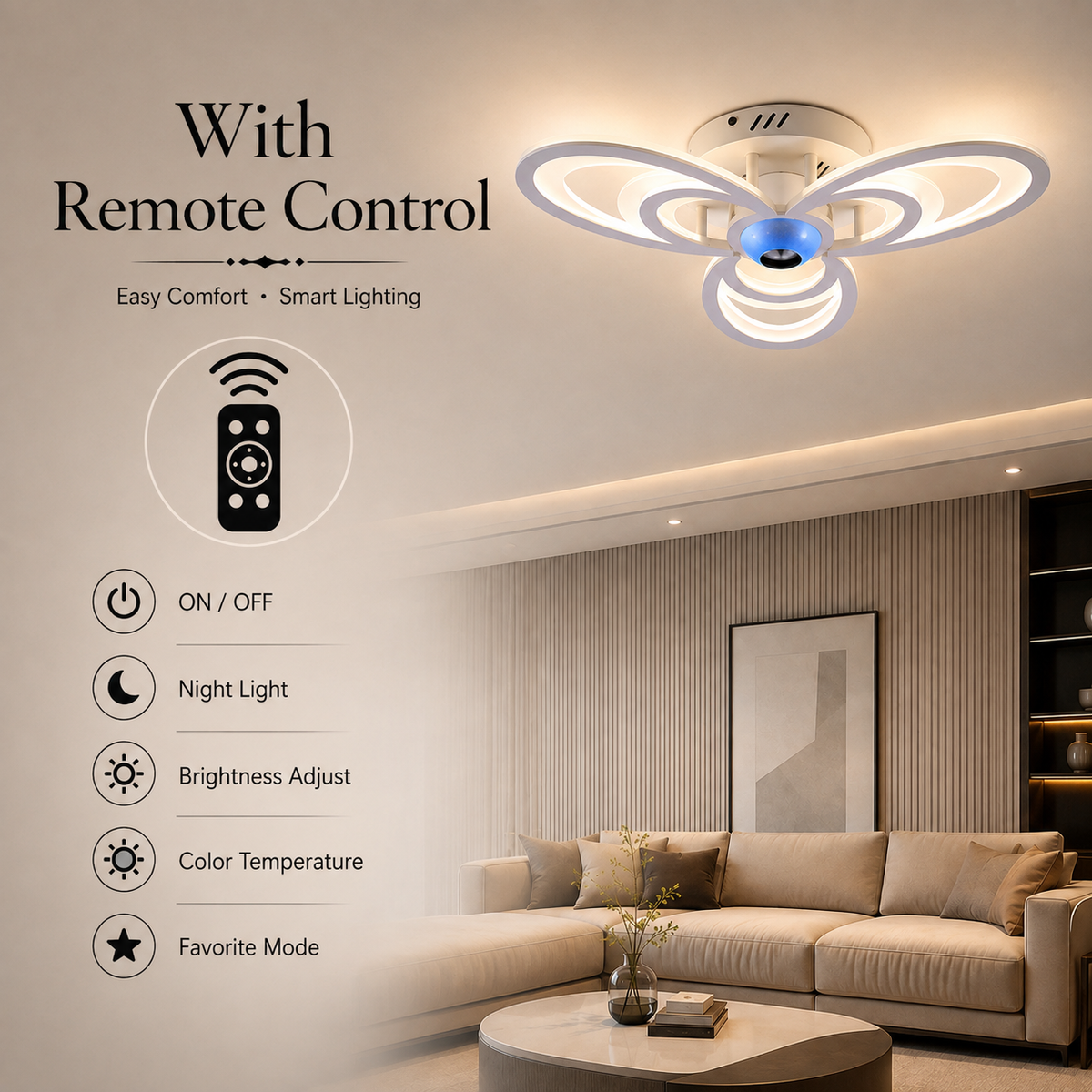 Plafonieră LED 84 W, dimabilă, cu telecomandă, albă, Ø56 cm