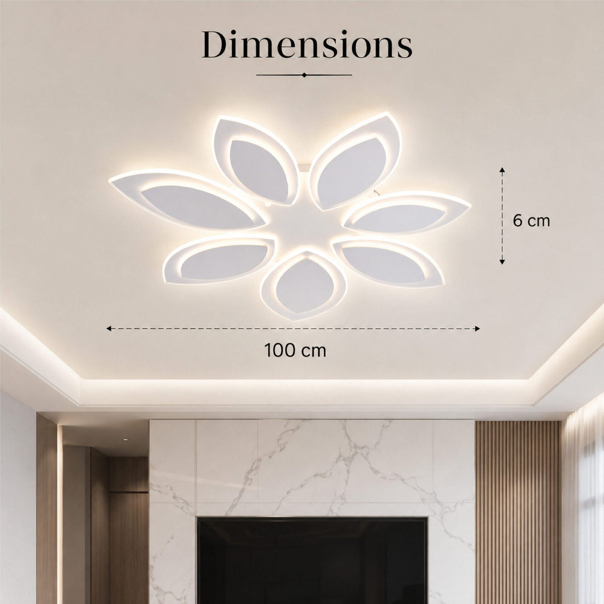 Plafonieră LED cu 7 lumini, dimabilă, Wi-Fi și telecomandă, albă, 100 cm