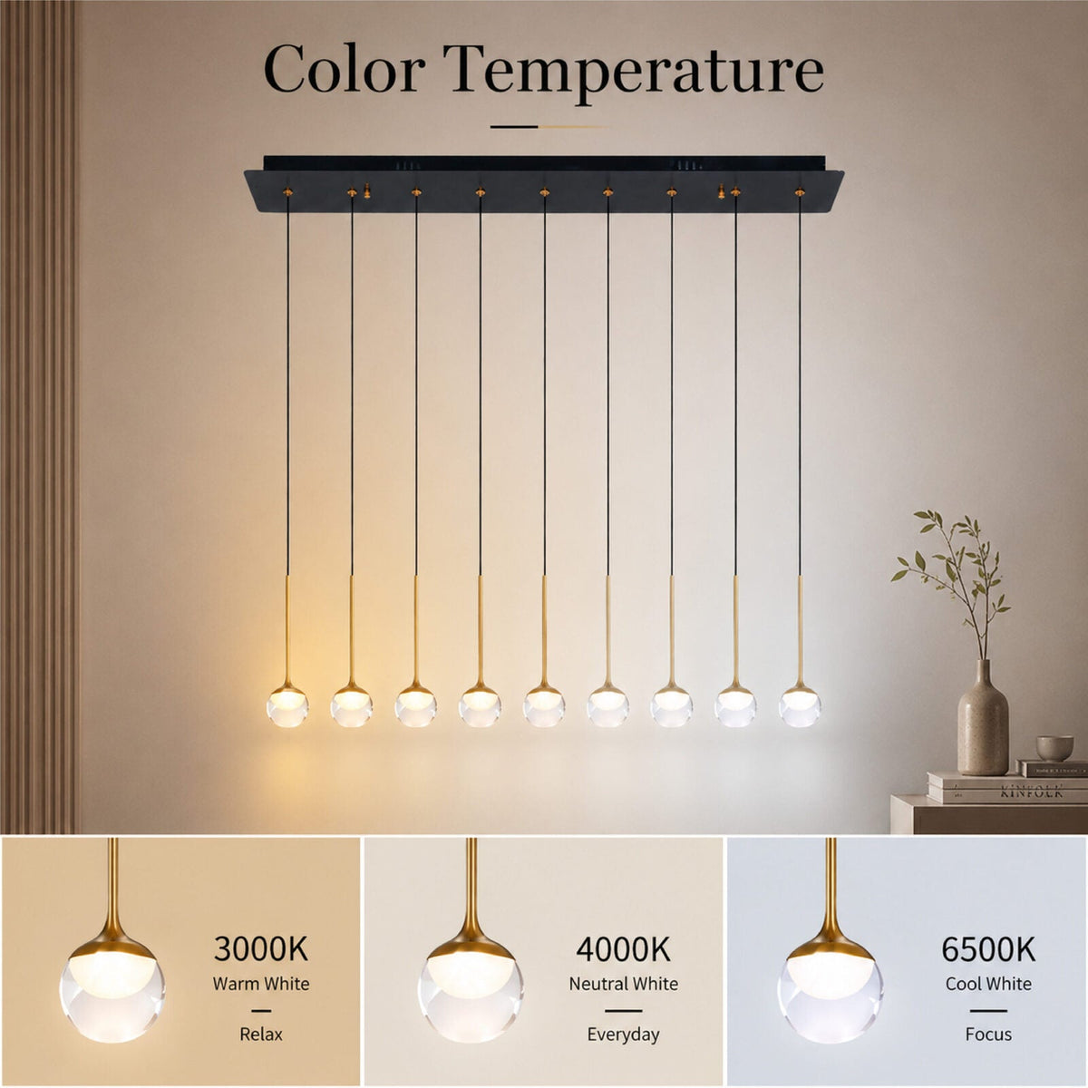 Plafonieră LED aurie, 9 surse, 36 W, 3 temperaturi de culoare, 900 lm