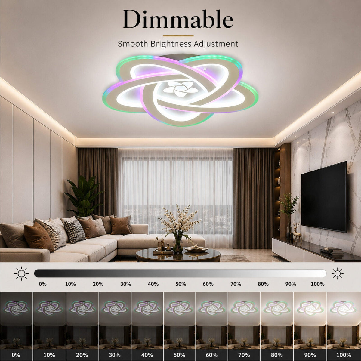 Plafonieră LED Smart 121 W, dimabilă, RGB, Wi-Fi, telecomandă, 56 cm