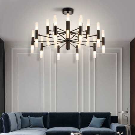 Lustră suspendată neagră din metal și acril, G4, Ø85 cm