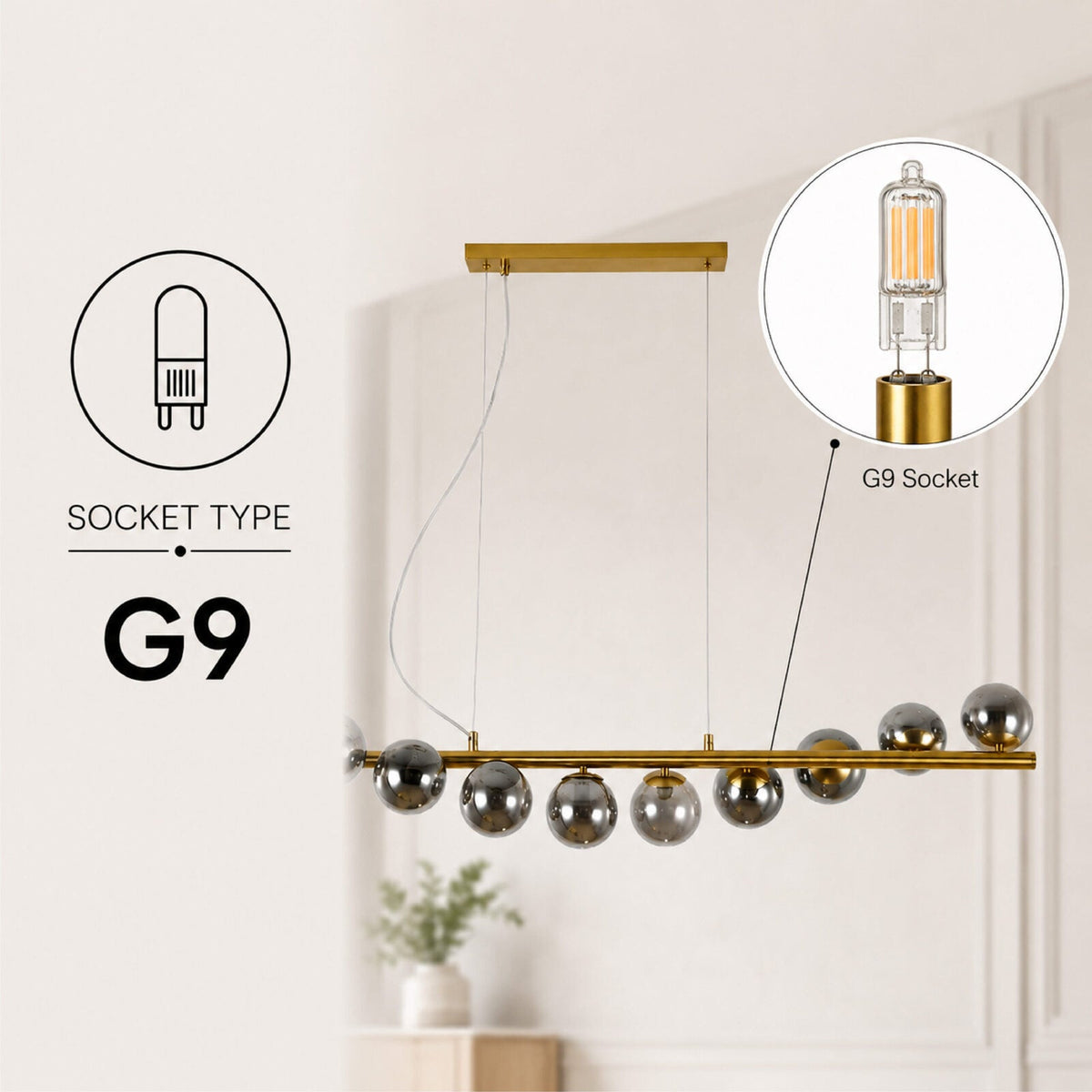 Lustră modernă aurie cu 11 surse de lumină și sticlă fumurie