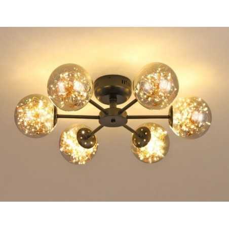 Plafonieră LED neagră, 6 surse, Ø60 cm, lumină caldă 3000 K