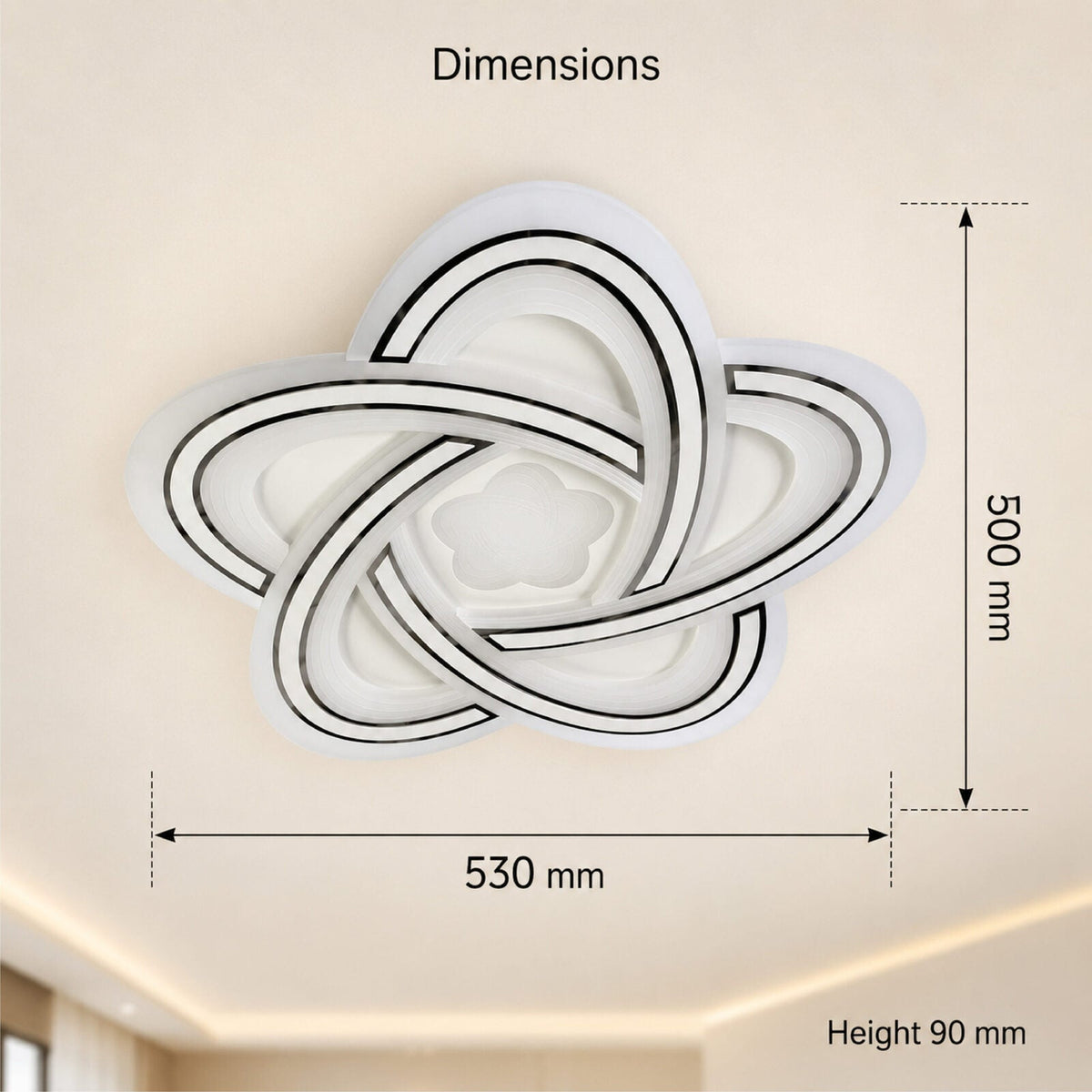 Plafonieră LED dimabilă cu Wi-Fi și telecomandă, 53 cm, 3 culori de lumină
