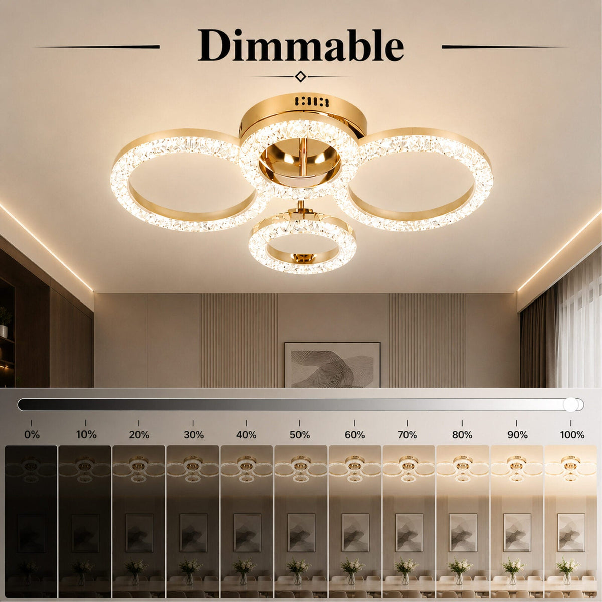 Plafonieră LED cu 4 surse, dimabilă, Wi-Fi și telecomandă, 42 × 57 cm