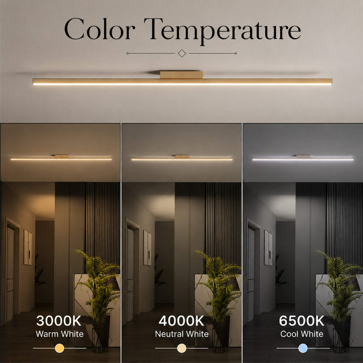 Plafonieră LED neagră, 100 cm, 40 W, cu 3 culori de lumină