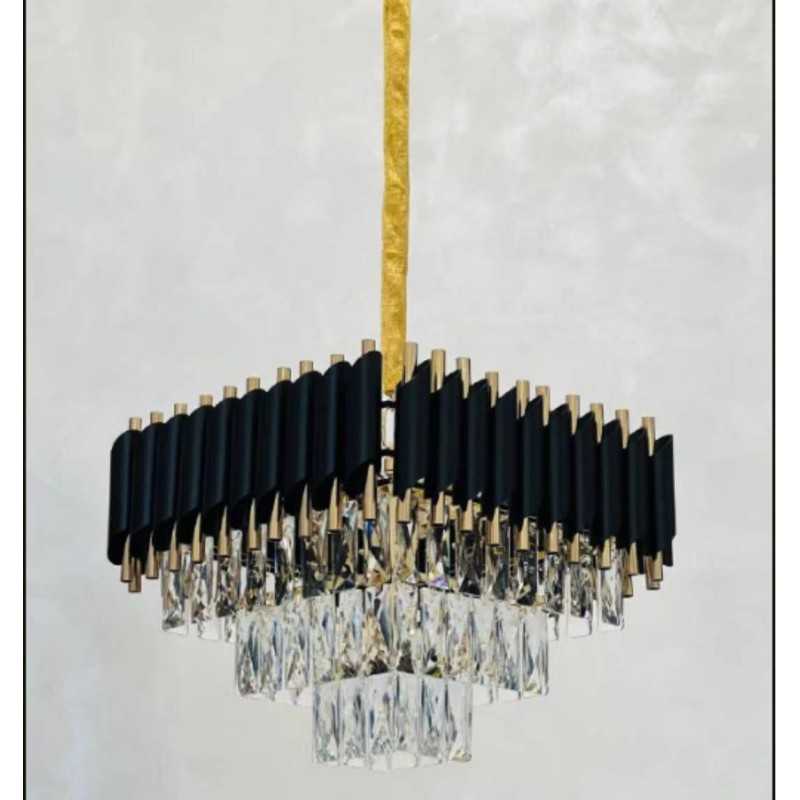 Candelabru modern negru din metal și sticlă, 5xE14, 50x80x50 cm