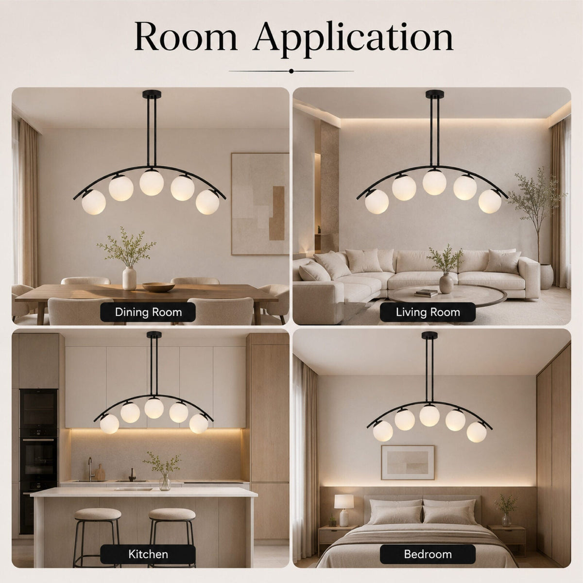 Plafonieră modernă neagră cu 5 globuri din sticlă albă, E27, 100 cm