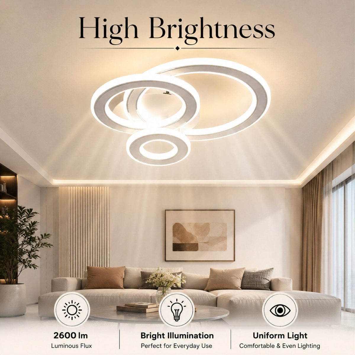 Plafonieră LED 52 W, 2600 lm, 3 temperaturi de culoare, metal și acril