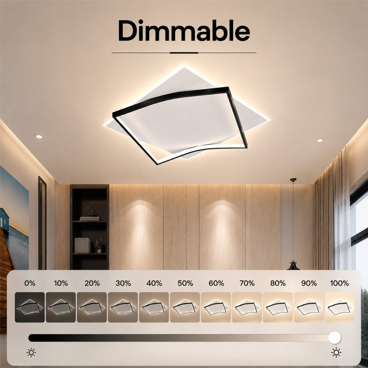 Plafonieră LED neagră, 40 cm, dimabilă, cu Wi-Fi, telecomandă și 3 culori