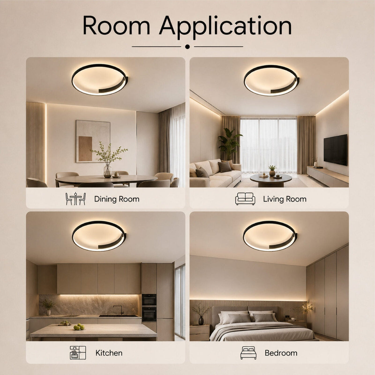 Plafonieră LED dimabilă Ø50 cm, Wi-Fi, cu telecomandă, neagră